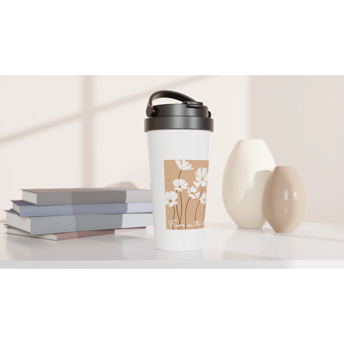 Hvitt reisekrus i rustfritt stål - 29 inspirasjonsdesign (15 oz) - Trykk Uttrykk Print Material