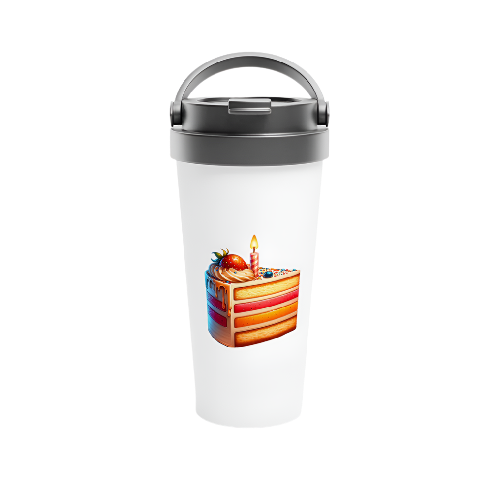 Hvitt reisekrus i rustfritt stål – 95 bursdagsdesign (15 oz) - Trykk Uttrykk Print Material (Store description) #