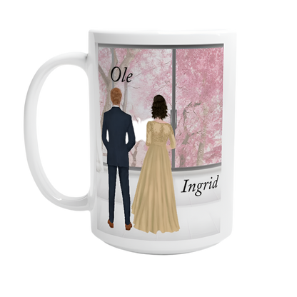 Hvit 15 oz keramikkopp – tilpasset bryllupsdesign - Trykk Uttrykk Print Material (Store description) #